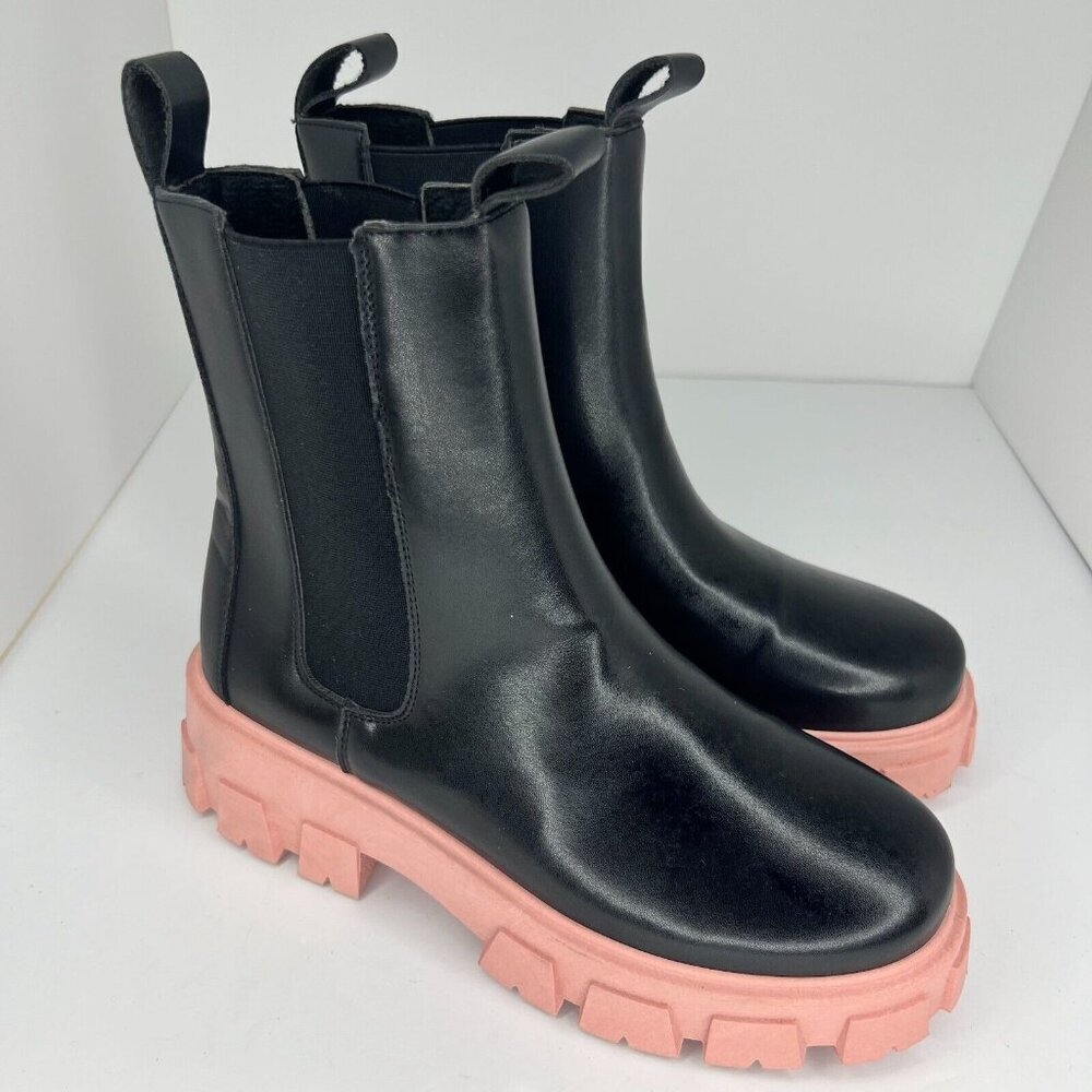 Scoop Womens Black Chunky Block Platform Ankle Slip On Size 11 Chelsea Boots - Picture 2 of 10